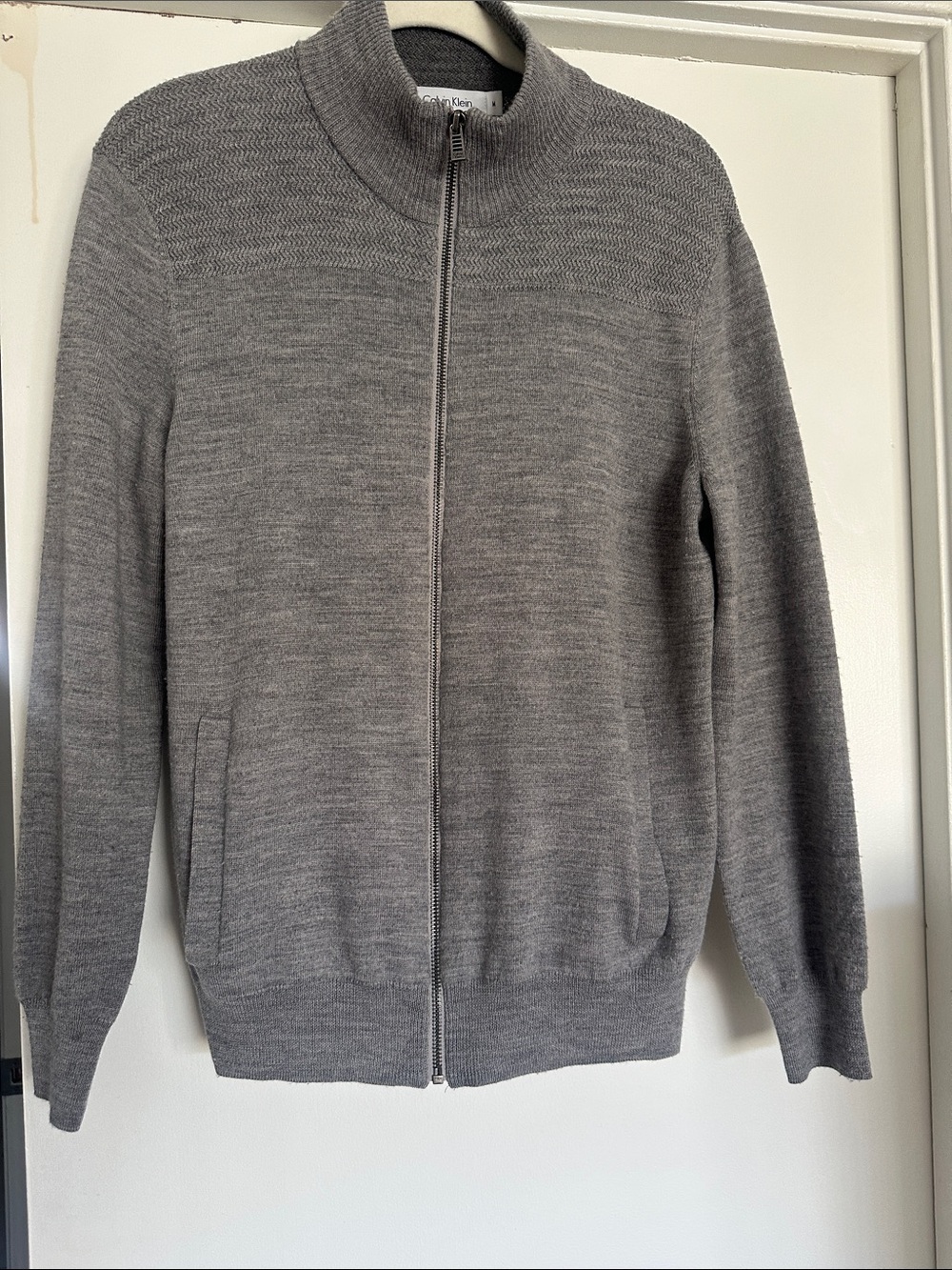 Calvin Klein Men's Light Gray Zip-Up Knit Sweater